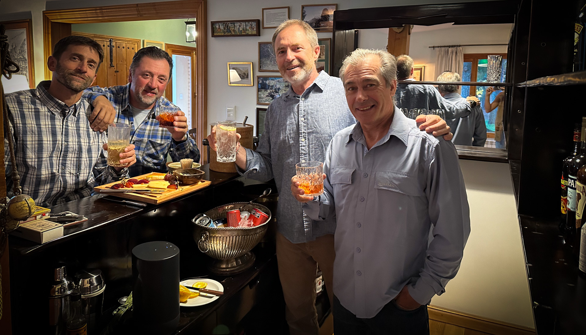 The guides sharing a drink at the bar