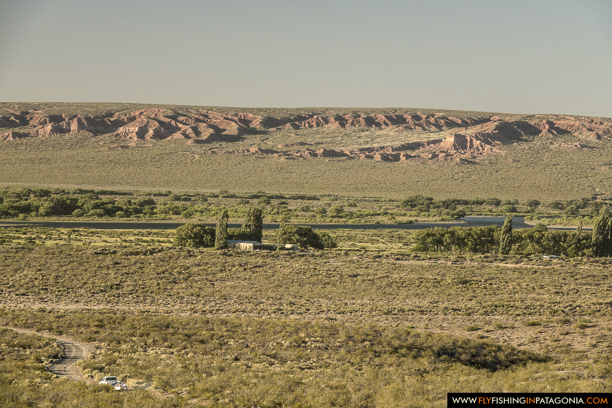 aerial view of Limay River Lodge on the Patagonian high steppe