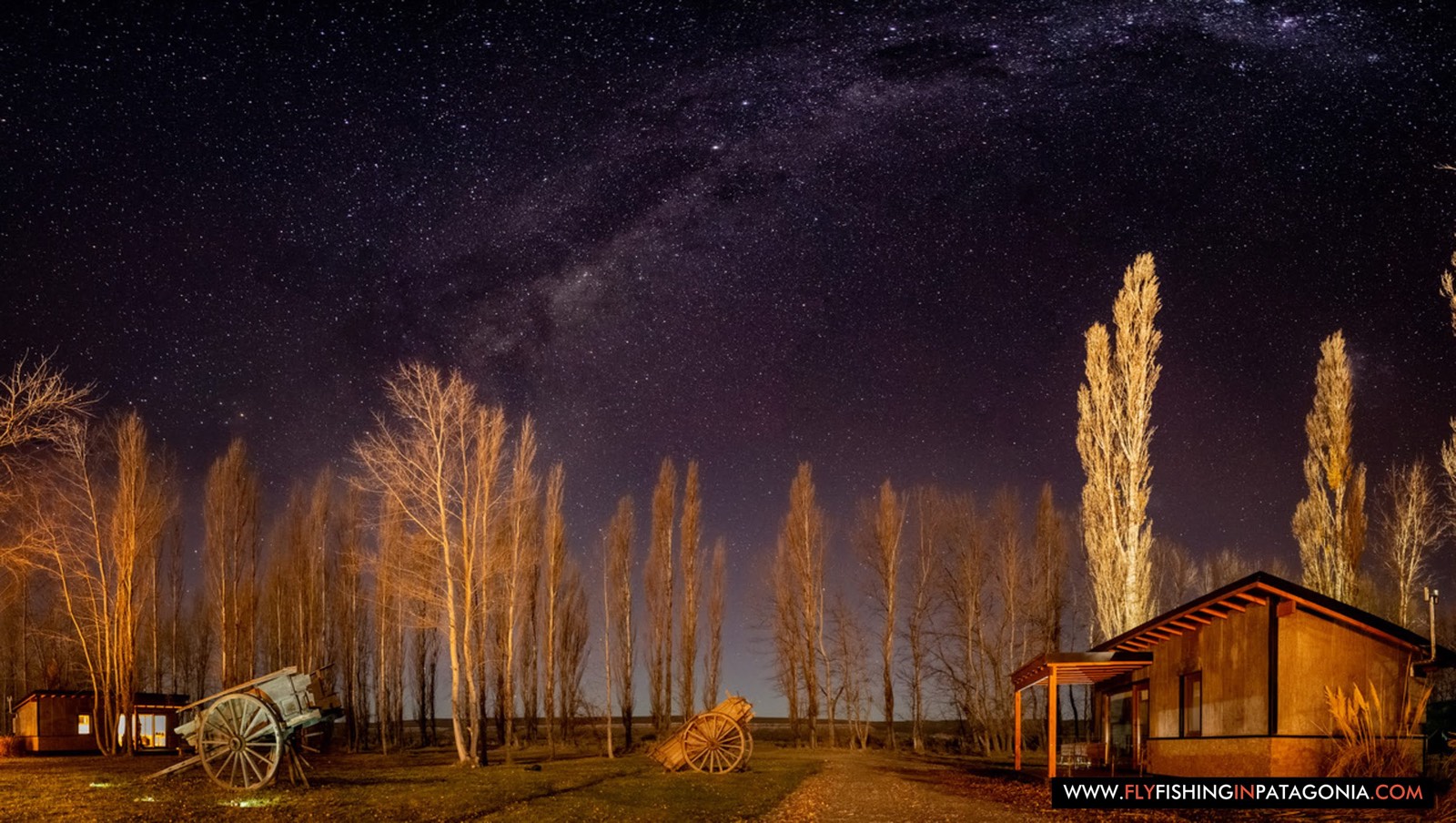 Limay River Ranch cabins beneath the Patagonian night sky