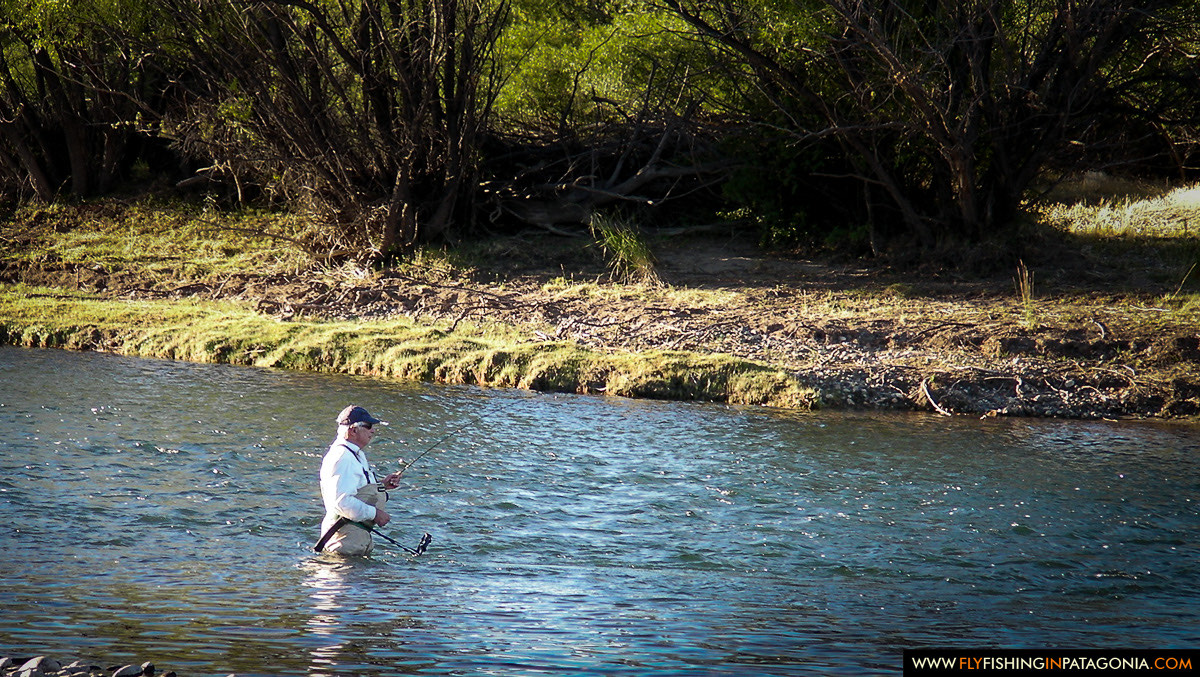 a lone angler wade fishing beneath the trees on the Chimehuin River