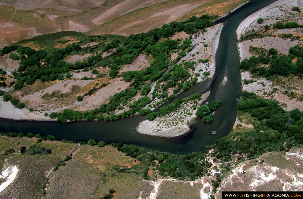 aerial view of the Chimehuin River winding through the Carrizal