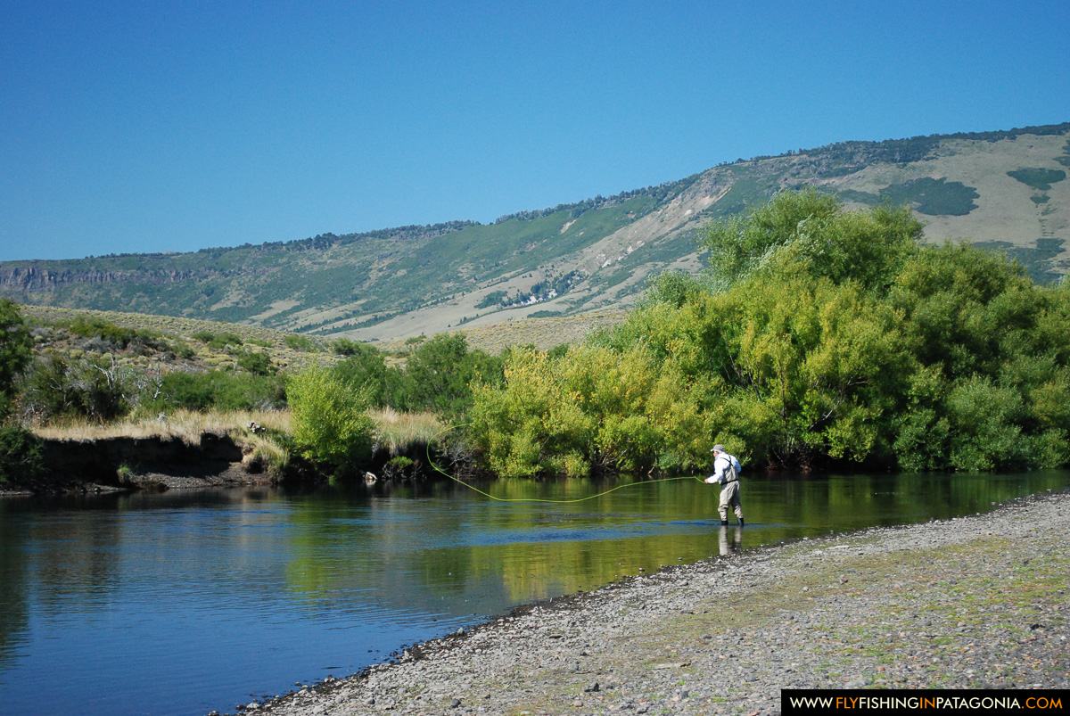 Art casting along the bank at the Willows Pool on the Malleo River