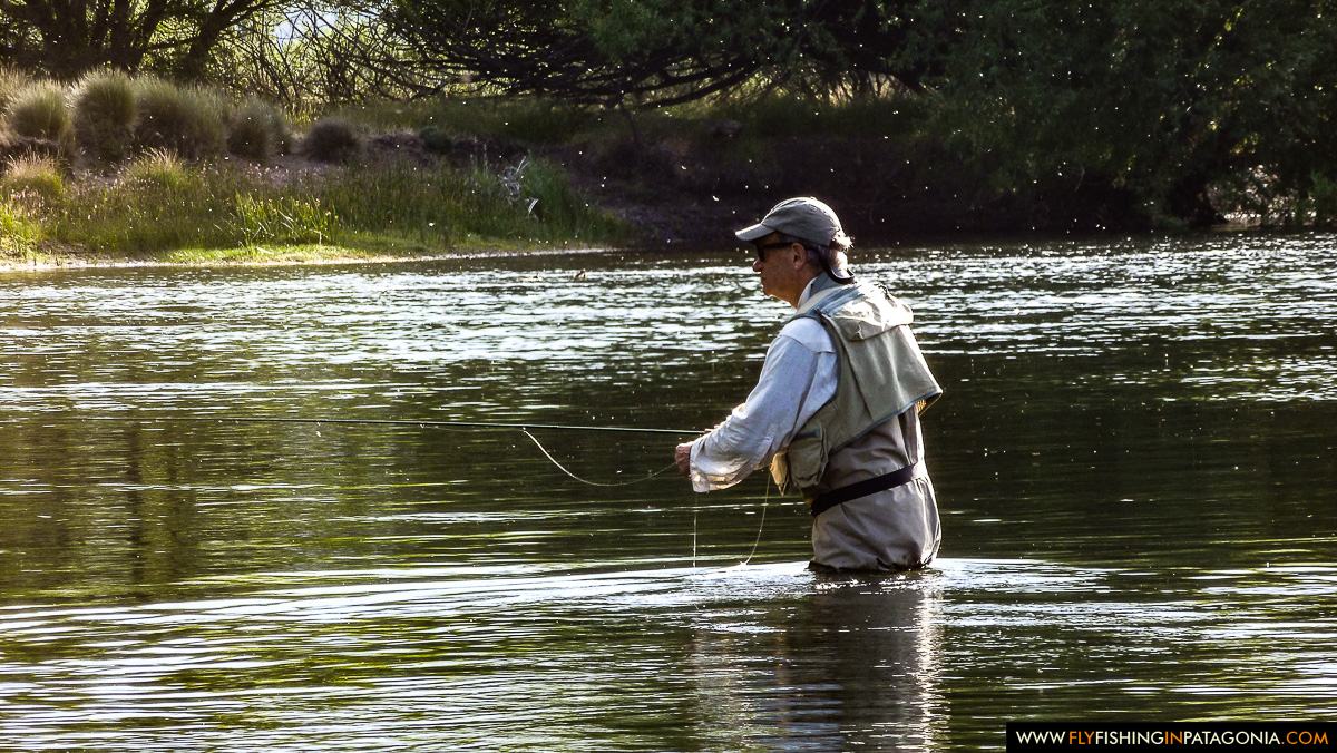 Fly angler fishing a hatch on the Malleo River