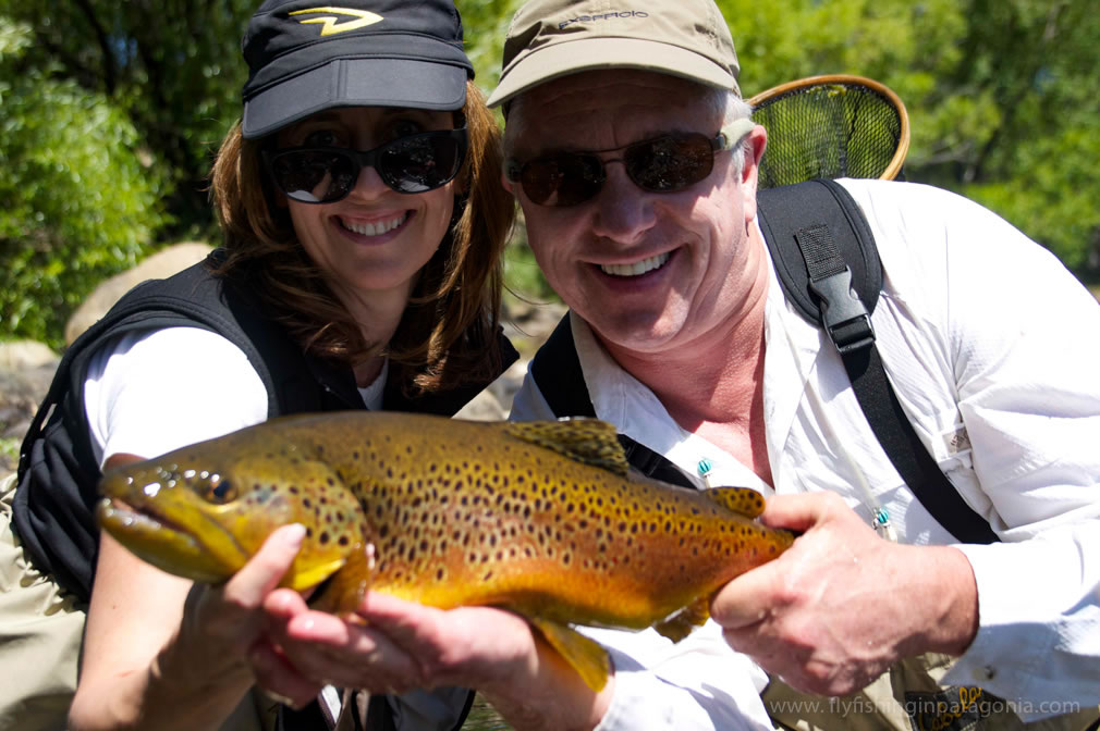 Greg and Kathy LeMond with a brown trout from the Malleo River