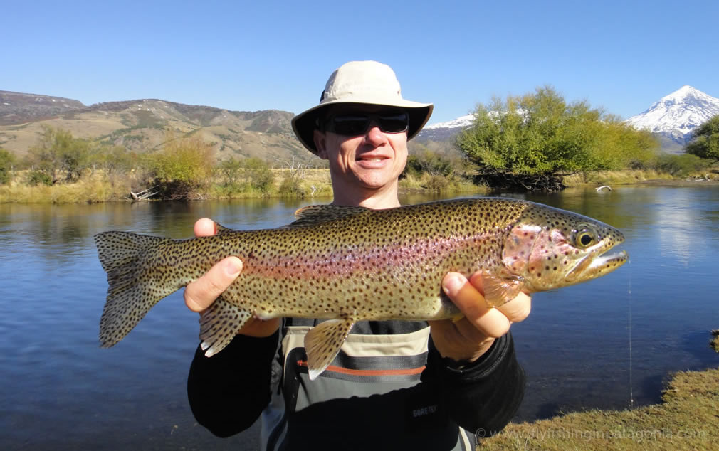 Renato with a rainbow trout from the Malleo River