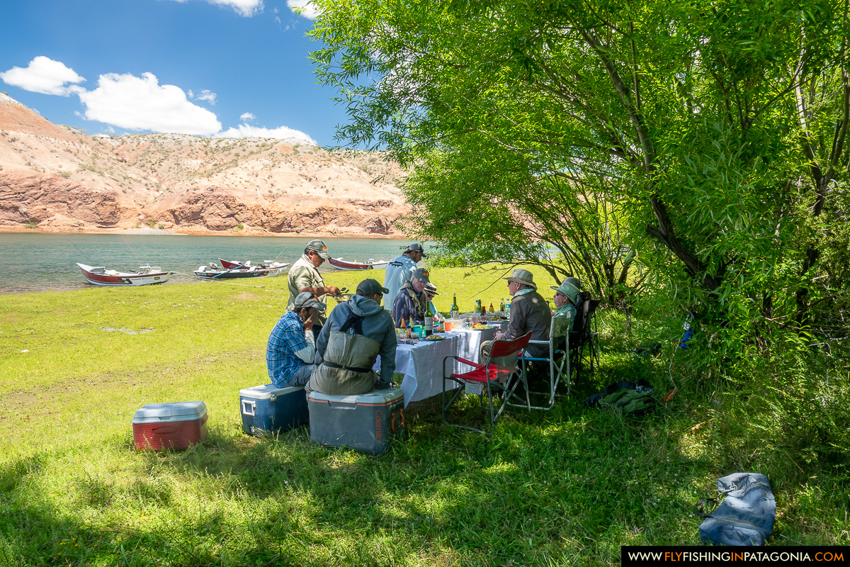 a riverside lunch break under the willows on the middle limay river